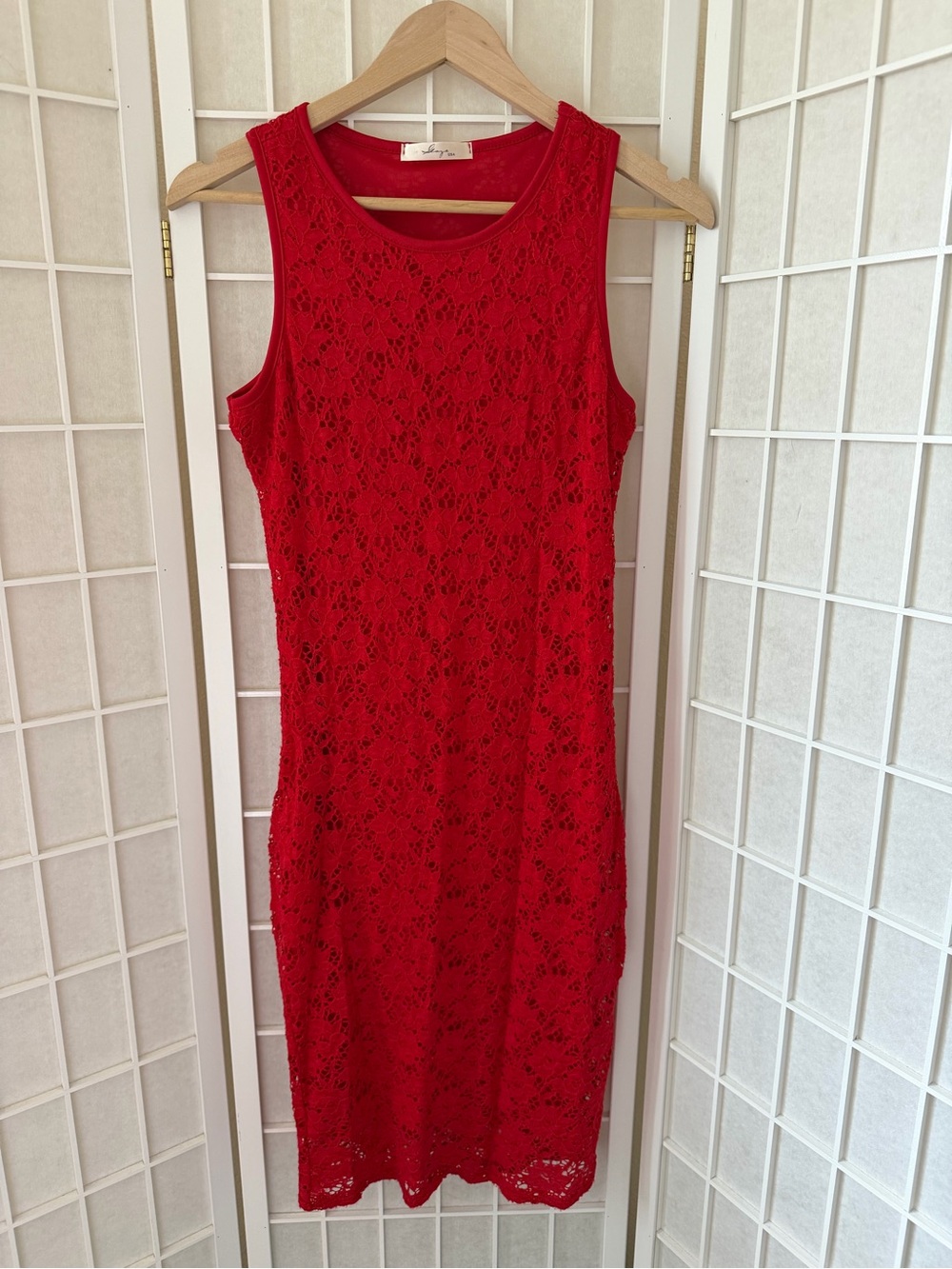 Gaze Red Crochet Lace Overlay Sleeveless Tank Midi Dress Small